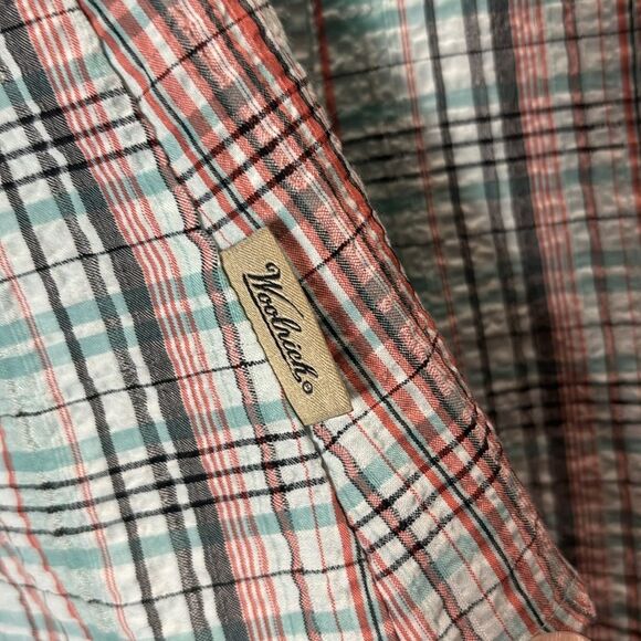 Woolrich Breeze Teal Coral Front Button Up Crinkle Texture Shirt Top Size XL - Picture 8 of 9